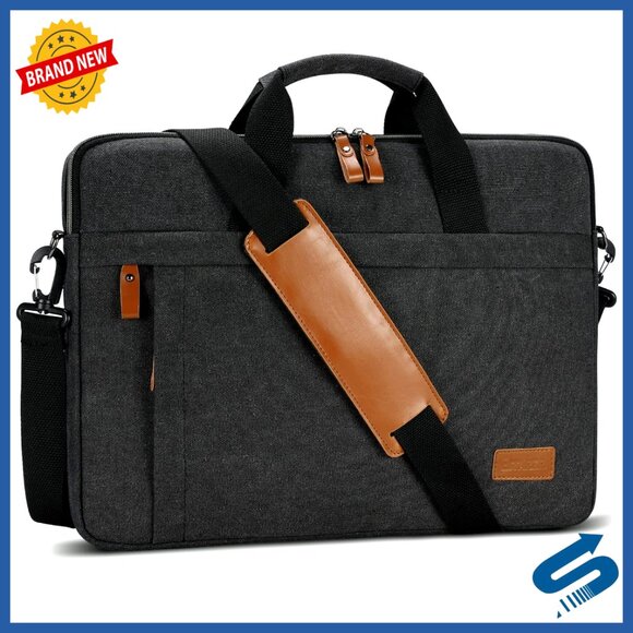 Slim Water-Resistant Canvas Laptop Messenger Bag for 17-17.3 Inch Computers